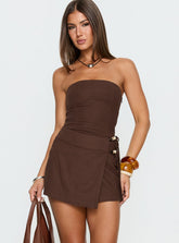 Rynara Strapless Beaded Mini Dress Chocolate