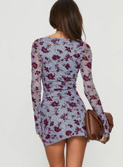 Sevila Long Sleeve Mini Dress Lotus Flock Check Lavender