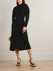 Embellished gathered jersey midi dress
