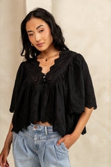 Faye Embroidered Blouse in Black FINAL SALE