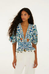 Off-White Flora Tile Smocked Blouse