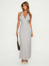 Evienna Halter Maxi Dress Blue Check