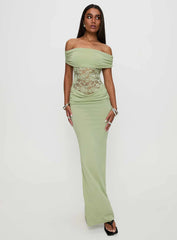 Gwendolen Off The Shoulder Maxi Dress Green