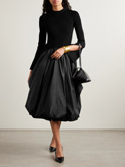 Kenlie ribbed-knit and taffeta midi dress
