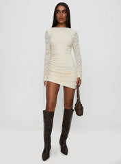 Que Sera Long Sleeve Mini Dress Cream