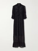 Tie-detailed ruffled lace midi dress