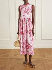 Alma checked floral-print midi dress