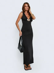 Adalie Hardware Plunge Maxi Dress Black