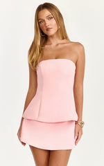 Pauline Two Piece Top and Skirt Set - Strapless A Line Top and Mini Skirt Set in Pink