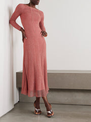 Metallic open-knit midi dress