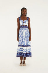 Off-White Porcelain Garden Cut-Out Midi Dress