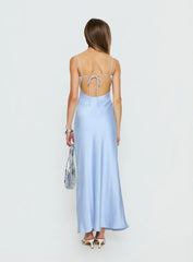 Normanby V Neck Tie Detail Maxi Dress Blue