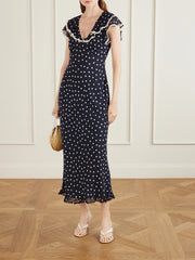Bethea crochet-trimmed polka-dot crepe midi dress
