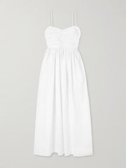 Gathered organic cotton-poplin midi dress