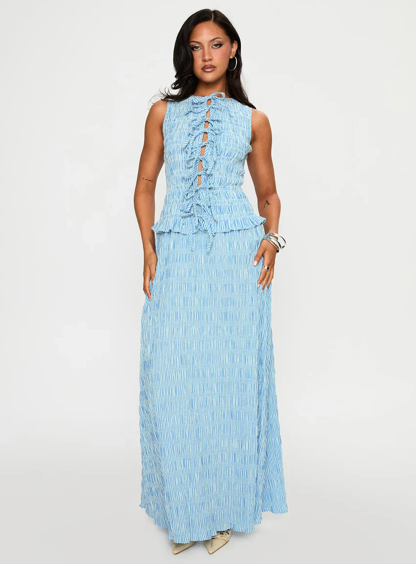 Songbird Shirred Maxi Dress Blue