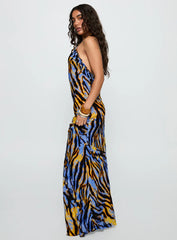 Virginia Beach Backless Maxi Dress Blue Zebra