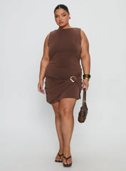 Kharla Ruched Hardware Mini Dress Brown Curve