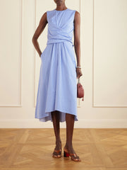 Penny striped gathered cotton midi dress