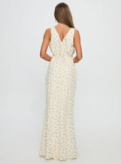 Manolia Textured Maxi Dress Cream Floral