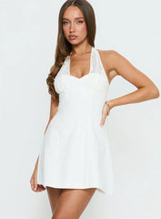 Josanna Crochet Halter Mini Dress White