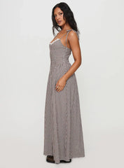 Dalanie Tie Strap Maxi Dress Brown Gingham