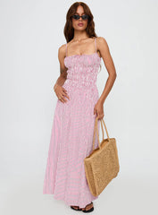 Loralei Shirred Maxi Dress Red Stripe