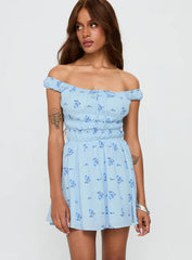 These Are The Days Shirred Mini Dress Blue Multi